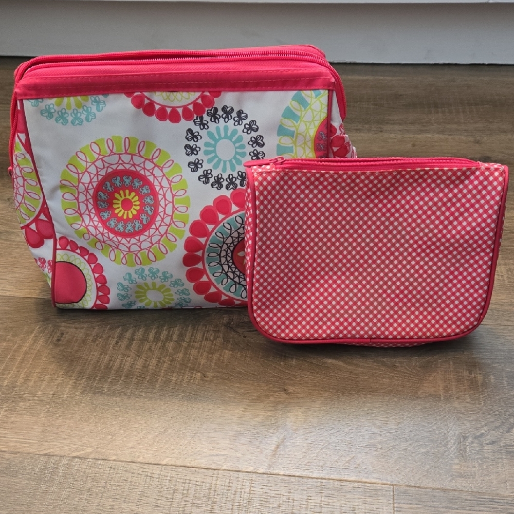 Thirty One Citrus Medallion Travel Cosmetic Bag Combo
